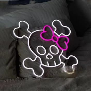 Neon sign with skull and crossbones