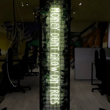 Money Doesn&#039;t Grow on Trees: Neon Sign for Financial Wisdom