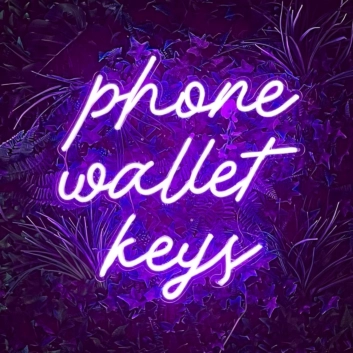Phone Wallet Keys: Keep Your Essentials in Check with Our Vibrant Neon Sign!