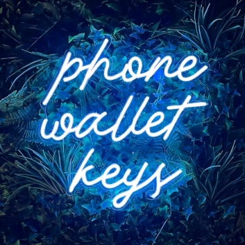 Phone Wallet Keys: Keep Your Essentials in Check with Our Vibrant Neon Sign!