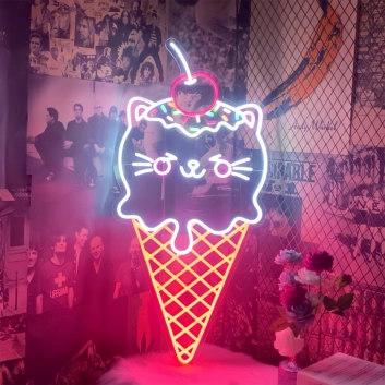 Purrfect Treat Cat Shaped Ice Cream Neon Sign