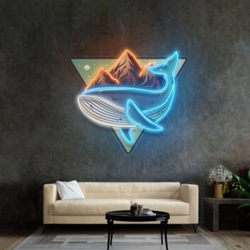Whale On Mountain Top Led Neon Sign Light Pop Art