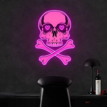 Pink Skull With Bones Neon Sign X Acrylic Artwork