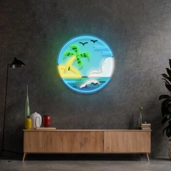 Hawaii Beach Circle Led Neon Sign Light Pop Art