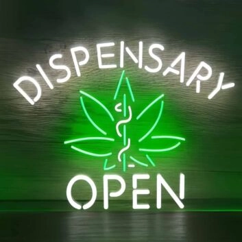 Dispensary  Open Hemp Leaf Neon Sign