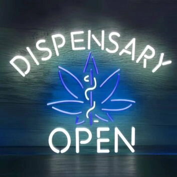 Dispensary  Open Hemp Leaf Neon Sign