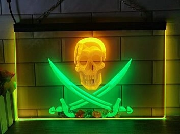 Pirates Skull and Swords Two Tone Hanging Neon Sign