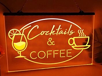 Cocktails and Coffee Hanging Neon Sign