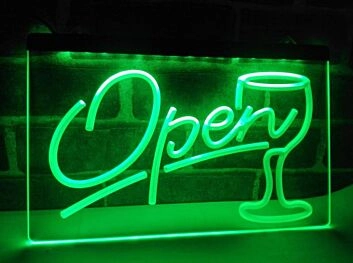 Open Wine Glass Hanging Neon Sign