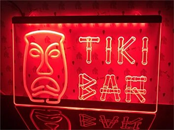 Tiki Bar Bamboo Mask Hanging Neon Sign