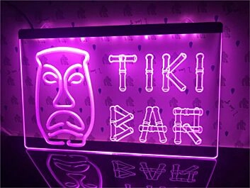 Tiki Bar Bamboo Mask Hanging Neon Sign