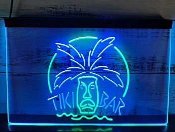 Tiki Bar Palm Mask Two Tone Hanging Neon Sign