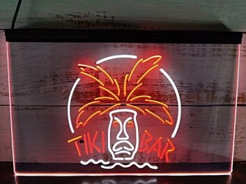 Tiki Bar Palm Mask Two Tone Hanging Neon Sign