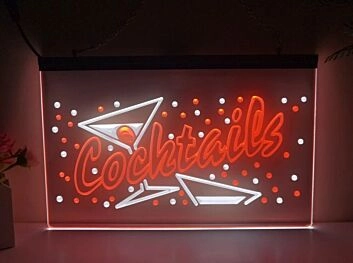 Cocktails &amp; Fizz Two Tone Hanging Neon Sign