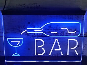 Bar With Pouring Bottle Two Tone Hanging Neon Sign