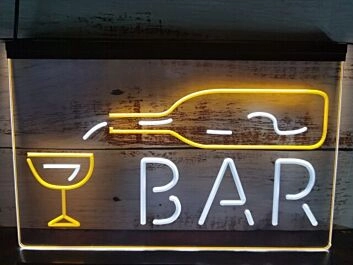 Bar With Pouring Bottle Two Tone Hanging Neon Sign