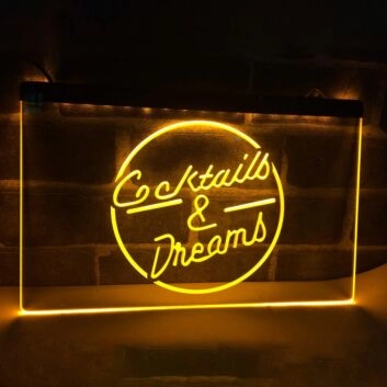 Cocktails and Dreams Two Tone Hanging Neon Sign