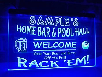 Home Bar and Pool Hall Personalized Hanging Neon Sign