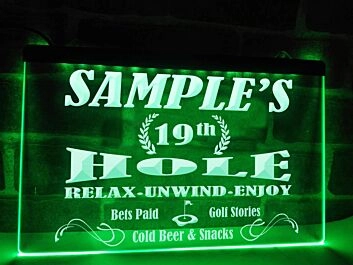 19th Hole Personalized Hanging Neon Sign