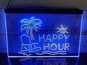 Happy Hour Bar Two Tone Hanging Neon Sign