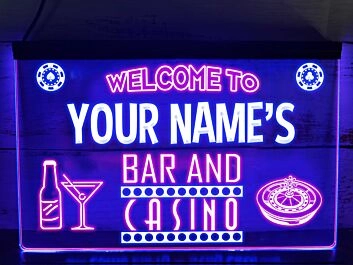 Bar and Casino Two Tone Personalized Hanging Neon Sign
