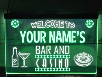 Bar and Casino Two Tone Personalized Hanging Neon Sign