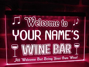 Welcome to My Wine Bar Personalized Hanging Neon Sign