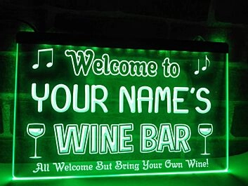 Welcome to My Wine Bar Personalized Hanging Neon Sign
