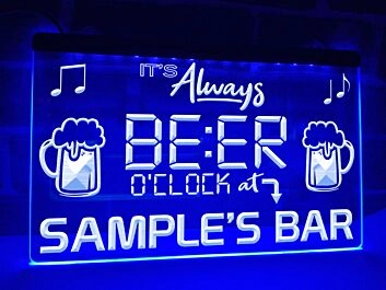 It's Always Beer O'clock at My Bar Personalized Hanging Neon Sign