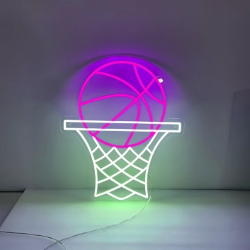 Basketball on Hoop Neon Sign