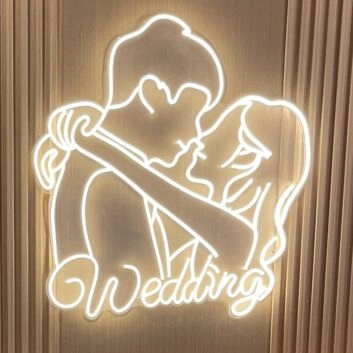 Customize Romantic Bride and Groom Embrace Kiss Neon Light
