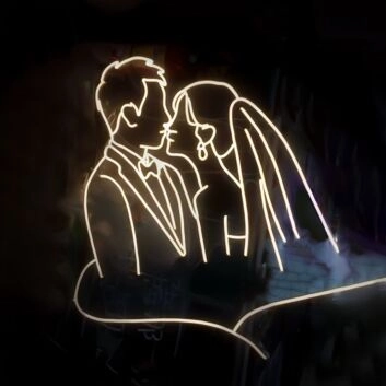 Suit and Veil Bride and Groom Kiss Neon Sign