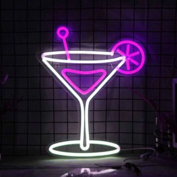 Elegant Cocktail Glass Neon Light