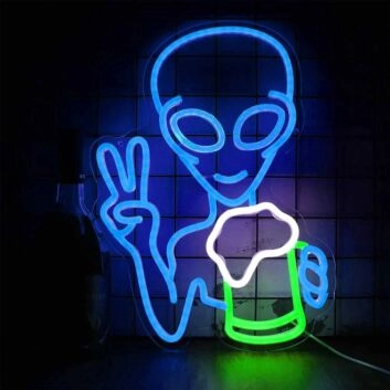 Happy Alien Drinking Neon Sign