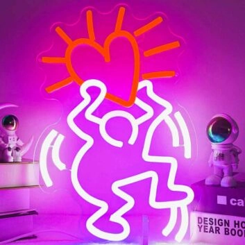 Single Abstract Figure Holding Heart Neon Light