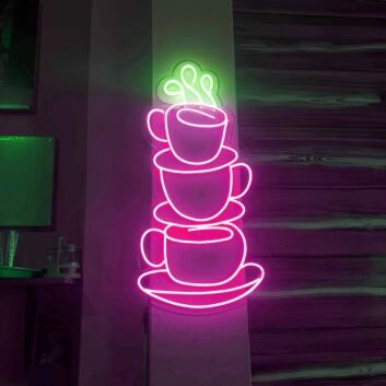 Stacked Coffee Cups Neon Sign