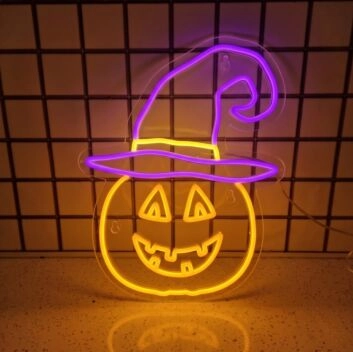 Halloween Pumpkin with Hat and Smile Neon Sign