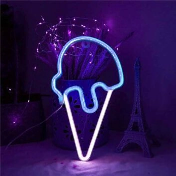 Joyful Ice Cream Scoop Cone Summer Neon Sign