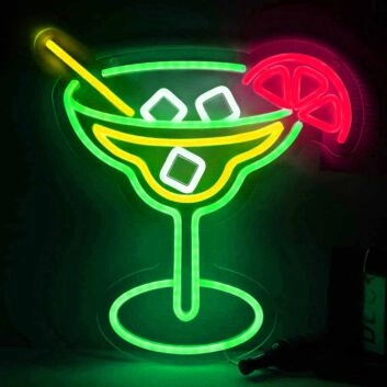 Lemon Cocktail Glass Bar Neon Sign
