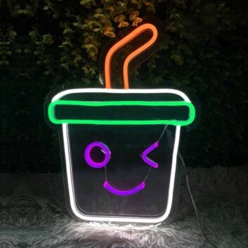 Cute Bubble Tea Ice Cream Adorable Neon Sign