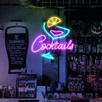 Vibrant Cocktails Bar Neon Sign for Home Bars and Trendy Restaurants