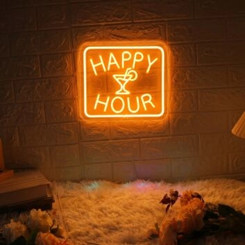 Happy Hour Neon Sign for Bars and Social Spaces