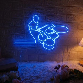 Drummer Line Art Neon Sign for Music Lovers and Artistic Decor