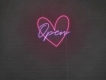 Heart Open Neon Sign for Romantic and Welcoming Spaces