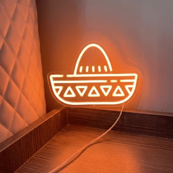 Cartoon Mexican Hat Sombreros Neon Sign for Festive and Fun Spaces