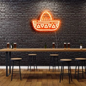 Cartoon Mexican Hat Sombreros Neon Sign for Festive and Fun Spaces