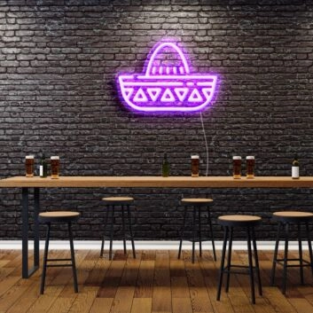 Cartoon Mexican Hat Sombreros Neon Sign for Festive and Fun Spaces