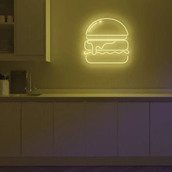 Gold Burger Neon Sign MNE11065 for Food Lovers and Dining Areas
