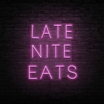 Late Night Eats Neon Sign for Night Owls and Fun Spaces