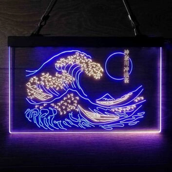 The Great Wave Off Kanagawa Japan Dual LED Neon Sign for Artistic and Cultural Spaces